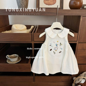 Tongxingyuan Girls Sleeveless Embroidered Dress Collared Summer Breathable Cotton Dress For Baby Girls - Product Image 1