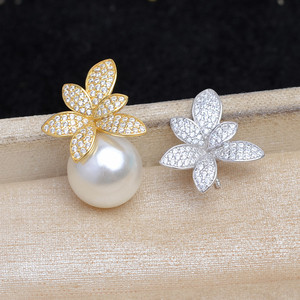 Colgante de Plata 925 con Forma de Hoja y Flor, JG5905, Accesorio para Joyería DIY, Perla con Base Vacía, Chapado en Oro, Tamaño 3mm, Empacado en Bolsa - Product Image 1
