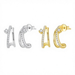 Pacho Women's S925 <b>Sterling</b> <b>Silver</b> Moissanite <b>Hoop</b> Earrings Brilliant Cut Claw Setting Double Layer Rhodium Plated GRA Certified - Product Image 3