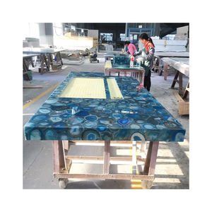 Dalles de marbre bleu naturel de luxe, pierre polie, onyx, agate pour décorations, aspect exceptionnel - Product Image 4