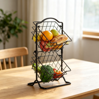 Panier à fruits autoportant à 2 niveaux en métal, grands paniers pour le rangement des fruits et des collations dans la cuisine