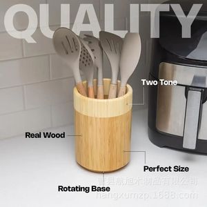Boîte de rangement en bois minimaliste moderne, ronde, rotative, en bois massif, organisateur de comptoir de cuisine - Product Image 2