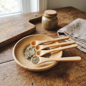 Cuillères à épices et condiments en bois graduées, design coréen, écologiques, faites à la main par REHMAN CRAFT, capacité de 10 ml, vaisselle durable - Product Image 6
