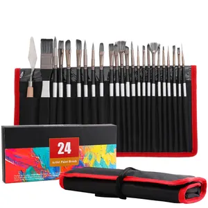 24 pcs Paint Brush Set, Expert Series, Enhanced Synthetic Brush Set with Canvas Roll and Palette Knife
