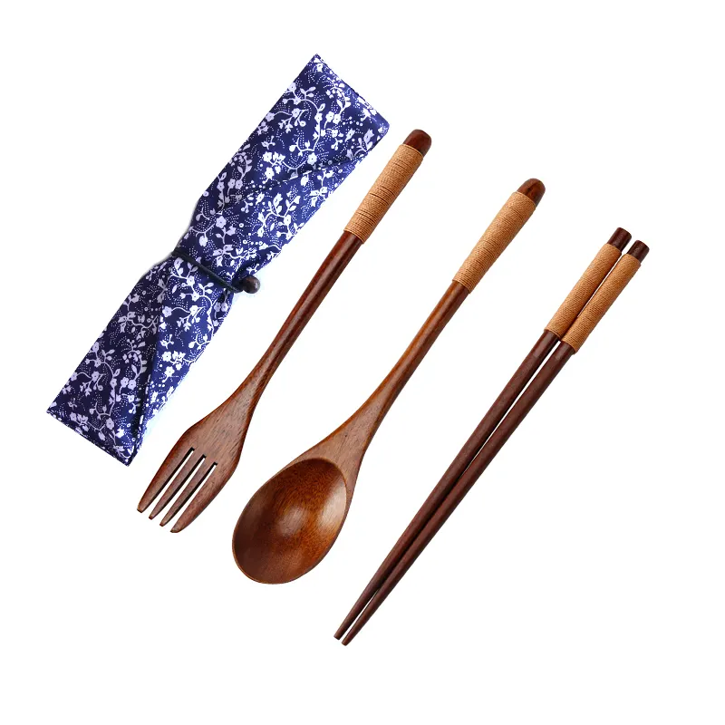 旅行かわいいピクニックキッチン食器と箸ショートムードカトラリーセット木製スプーン、スプーンとフォークセット木製