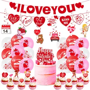 Valentine's Day Party Decoration Red Rose Balloon Banner Flag Insert Balloon Set For Weeding & Valentine's Day Party