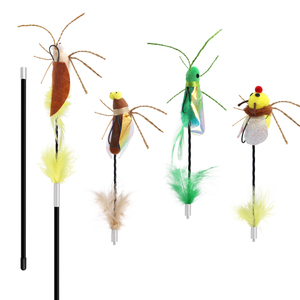 Set di ricariche per bacchette teaser per gatti con insetti realistici, ali iridescenti e piume naturali, durevoli, per prolungare la durata della bacchetta a spirale - Product Image 1