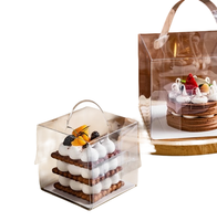 Boîte à gâteau carrée haute transparente en plastique, boîte d'emballage pour mousse d'anniversaire avec poignée, en plastique du Guangdong