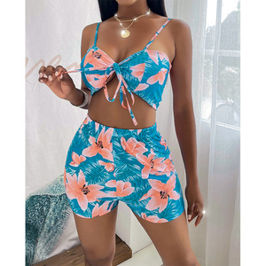 3 Pc Printing Swimwear Cover up <strong>With</strong> Sexy <strong>Bikini</strong> 2021 Swimsuit <strong>Shorts</strong> Set <strong>Women</strong> Bathing Suits - Product Image 3