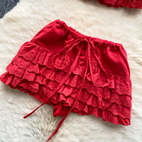 Ensemble deux pièces pour femmes, haut à manches courtes à volants brodés à œillets et jupe à volants, style Y2K, pour les vacances