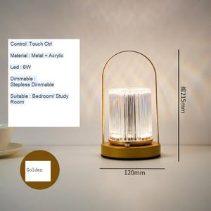 Lampe de table LED en métal et cristal, rechargeable, à intensité variable, avec commande tactile, pour décoration de chevet, bureau, camping, fêtes, cadeau - Product Image 6