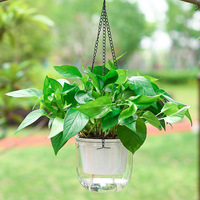 Jardinière suspendue auto-arrosante transparente avec niveau d'eau visible, arrosage automatique, panier suspendu transparent pour intérieur et extérieur