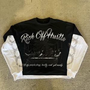 Camiseta de Manga Larga para Hombre, 100% Algodón, Talla Grande, con Logotipo Personalizado, Estampado Gráfico Vintage, Impresión DTG, Dobladillo con Costuras, Doble Capa - Product Image 1