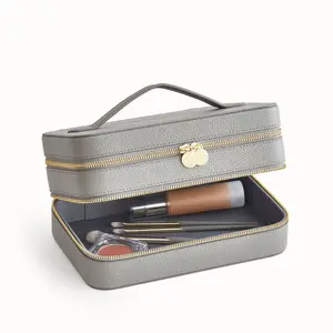 Pu Leder Kosmetik Aufbewahrung sbox Spiegel Pinsel Slot Reise Leder Make-up Organizer mit Griff