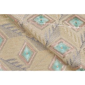 Tela brocada Triloki de poliéster y seda cruda, bordada, multicolor, abstracta, para vestidos de novia, 44 pulgadas por yarda - Product Image 4