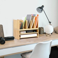 Organisateur de bureau et de tiroirs en bambou, accessoires de bureau avec support de rangement pour documents, classeur et porte-stylos