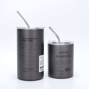 Stainless Steel Tumbler With Straw <b>Double</b> <b>Wall</b> Vacuum Insulated Travel Mug Minimalist Design Iced Coffee Cup - Product Image 4
