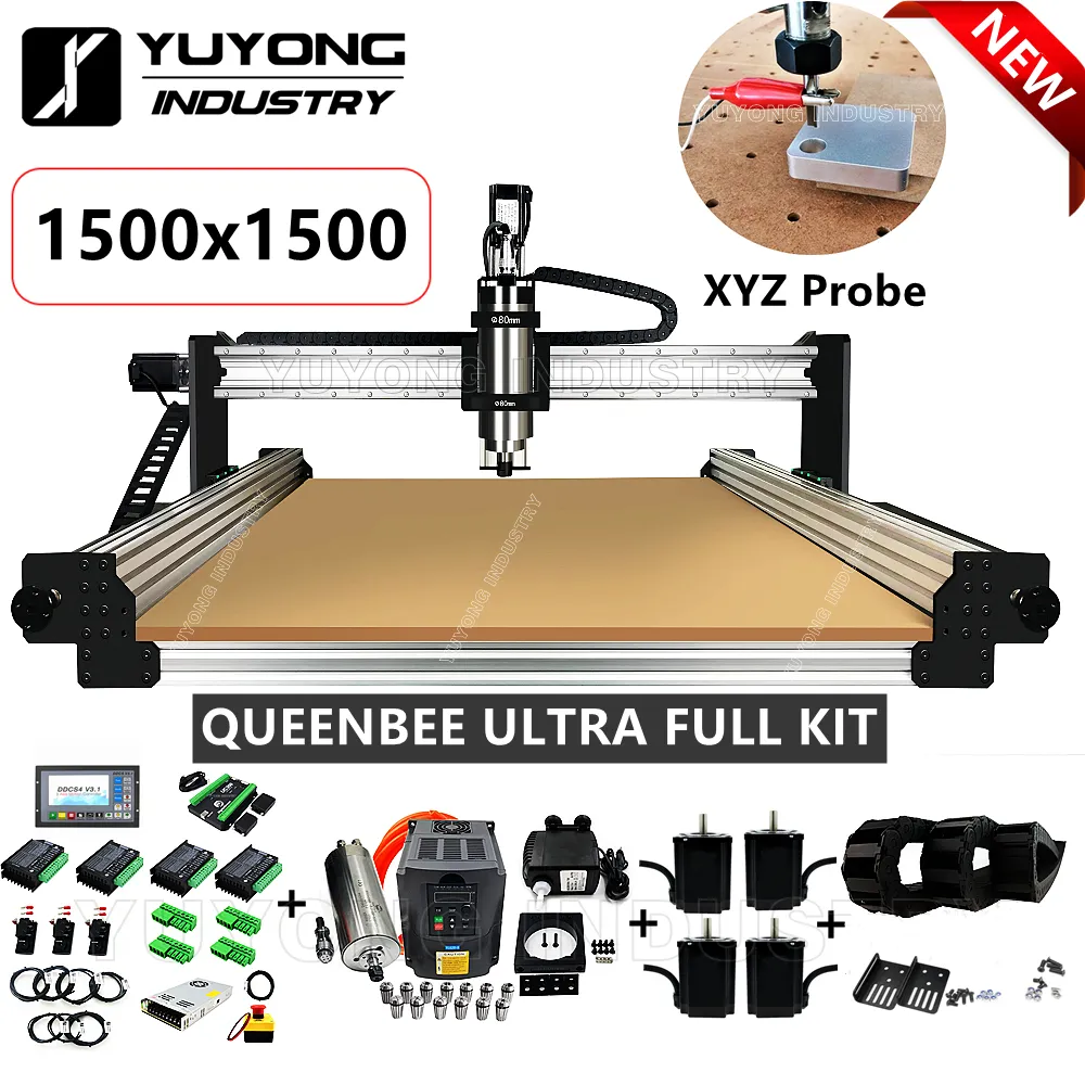 QueenBee PRO-Kit completo de enrutador de madera CNC plateado 1515, con rieles lineales, actualización, versión 1515, QUEENBEE ULTRA CNC