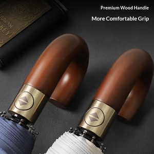 New 10-Bone Wood Curved Handle Business <b>Automatic</b> <b>Umbrella</b> with Full-<b>Automatic</b> One-Button Open/Close Printable Advertising Spot - Product Image 5