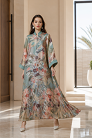 Robe longue ample de luxe à imprimé floral brodé de sequins pour les vacances, le Ramadan, les réunions, ODM, Abaya en polyester
