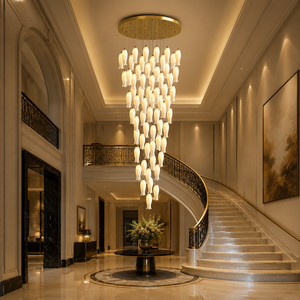 Lustre long cascade en céramique personnalisé à plusieurs têtes pour villa, duplex, plafond haut, escalier, hall d'entrée - Product Image 1
