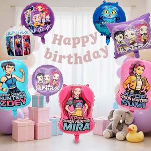 زينة حفلات أعياد الميلاد لفرقة ديمون هانترز الكورية، لافتة هونتريكس، بالونات رومي الفويل، خلفية، زينة الكيك، مستلزمات حفلات استقبال المولود - Product Image 2
