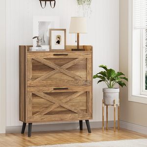 Mueble Moderno para Almacenamiento de Zapatos de 32 Pulgadas de Ancho, 2 Cajones Abatibles, Diseño de Puerta Corredera, Estantes Ajustables, Delgado y <span class=keywords><strong>Estrecho</strong></span> para Entrada, Vestíbulo, Pasillo, Sala de Estar - Product Image 5