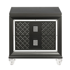 Metallic Grey 2-<b>drawer</b> Nightstand With Quilted Design And Crystal Feet - Product Image 2