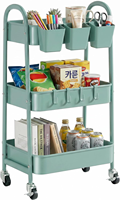 Étagère de rangement de cuisine à 3 niveaux sur roulettes, chariot utilitaire en plastique avec séparateurs et paniers suspendus, étagère de rangement de cuisine avec roulettes