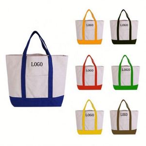 Wholesale Custom Printed Logo Reusable Colors Stitching Large Capacity Cotton Canvas Shopping Tote <b>Bag</b> Letter Pattern Custom - Product Image 1