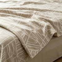 Parure de lit beige à imprimé géométrique 4 pièces en microfibre, drap-housse, housse de couette, taies d'oreiller, linge de lit pour hôtel et maison, vente en gros