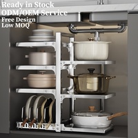 Étagère de rangement durable et moderne pour cuisine, réglable à 5 niveaux, en acier inoxydable 304, pour ustensiles de cuisine, sous l'évier, pour casseroles et poêles