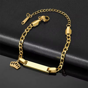 Nueva Pulsera de Acero Inoxidable con Baño de Oro PVD de 18K para Mujer, con Placa Lisa Personalizable para Grabado de Apodo, Fecha de Cumpleaños o Conmemoración - Product Image 5