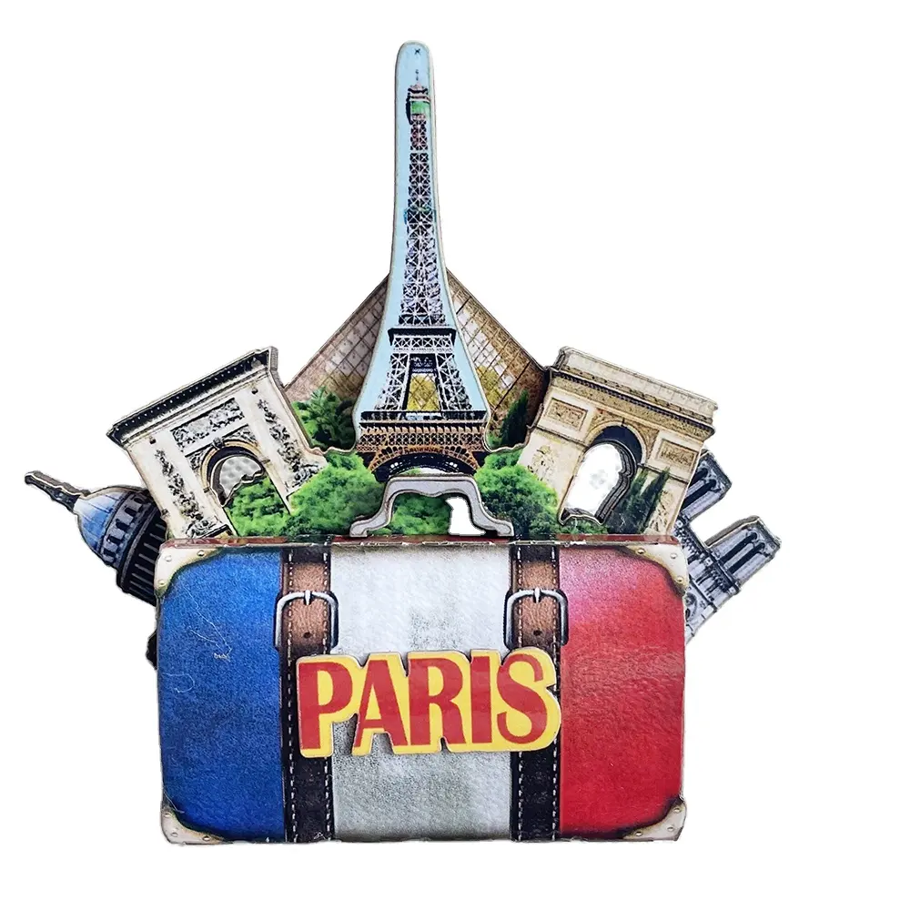 शहरों स्मारिका लकड़ी डबल परत बोर्ड मुद्रण लेजर काटने 3D फ्रिज चुंबक स्मारिका पेरिस फ्रिज चुंबक
