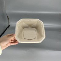 Bol en pulpe de bagasse de canne à sucre biodégradable, octogonal, à rebord cranté, avec revêtement, compatible micro-ondes et congélateur, pour repas préparés