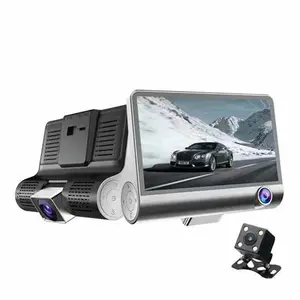 הלוהטים שלוש מצלמות לוח מחוונים מצלמה רכב קופסא שחורה 4.0 אינץ קדמי ואחורי רכב מצלמה 1080P כפולה דאש מצלמת