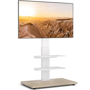 厂家直销新型地板电视支架白色支架，用于37-75英寸交互式面板，带DVD电脑激光电视双搁板