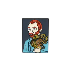 High-grade Van Gogh oil painting cartoon creative dripping oil enamel sunflower pin cute collar brooch accessory lapel pin