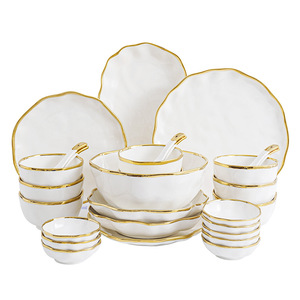 China Porcelain Nordic Modern Dinner <b>Set</b> Golden Rim Plates Dessert Dishes Soup Bowls 62pcs Oven Dishwasher Safe Home Dinnerware - Product Image 5