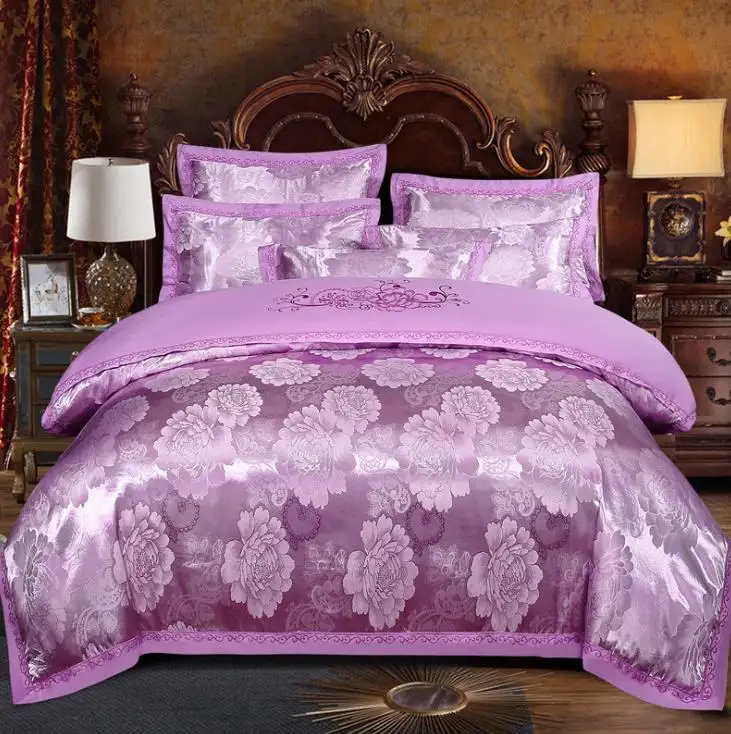 刺繍ヨーロピアンスタイルの豪華なブライダルウェディングコットンシルクベッドシーツ掛け布団寝具セット