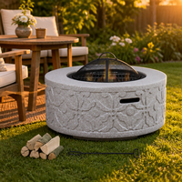 Brasero MGO d'extérieur au design moderne, pour charbon et bois, avec texture pierre, motif floral et écran anti-étincelles, pour jardin, patio et mobilier d'extérieur