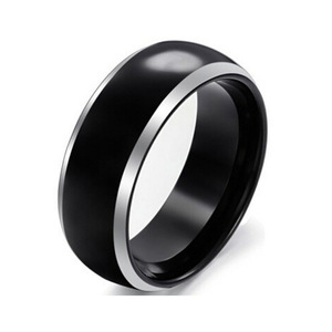 Anillo de Acero de Tungsteno de 6-8 mm, Bicolor Negro, Anillo de Boda para Hombre, Diseño Geométrico Liso - Product Image 5