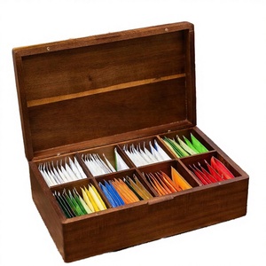 Boîte de rangement en bois détachable pour sachets de thé avec 4x8 compartiments, style campagnard, présentoir de rangement pour sachets de thé, coffre naturel - Product Image 2