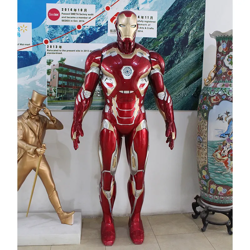 Patung Besi Man Dekorasi Dalam Ruangan/Luar Ruangan, Patung Kaca Serat Kaca Diperkuat Super Hero untuk Dekorasi Rumah