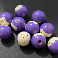 Manik-manik kayu bentuk kepala boneka tersenyum 25mm, bulat, untuk dekorasi gelang Natal, bahan DIY buatan tangan