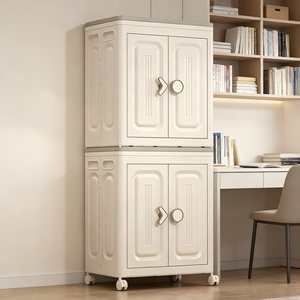 Armoire de rangement pliable et repliable avec portes transparentes, organisateur en plastique PP gain de place, roulettes, moulé par <span class=keywords><strong>injection</strong></span>, grande capacité - Product Image 4