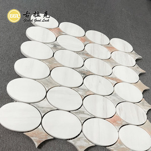 Goodluck su jeti kesim Oval yuvarlak beyaz ve kırmızı doğa mermer mozaik karo duvar zemin arka-spalsh ev Hptel iç dekor için - Product Image 2