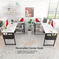 Bureau d'angle en bois blanc de luxe, design moderne, multifonctionnel, gain de place, table d'étude pour PC et ordinateur portable