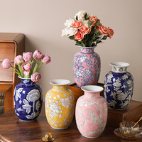 Vase en céramique rose antique C586 de style chinois traditionnel avec motif floral Art Déco pour la décoration intérieure et les cadeaux d'affaires