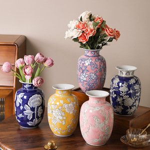 <span class=keywords><strong>Vase</strong></span> en céramique rose antique C586 de style chinois traditionnel avec motif floral Art Déco pour la décoration intérieure et les cadeaux d'affaires - Product Image 3